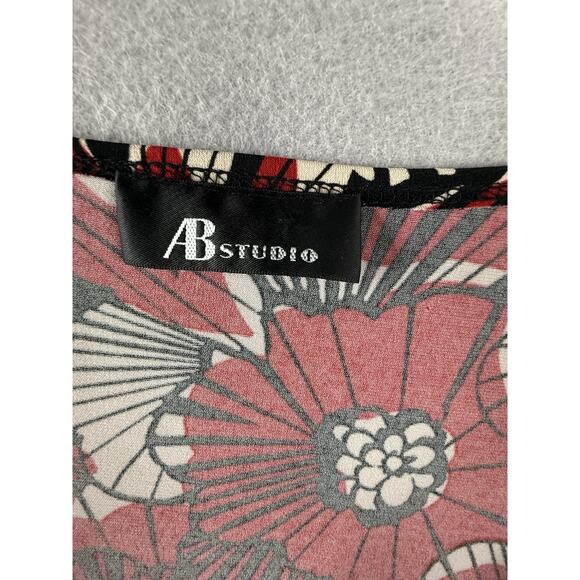 Vtg AB Studios Cowl Neck Top Womens Sz L Stretch Red Floral Y2K Whimsigoth - Picture 2 of 9
